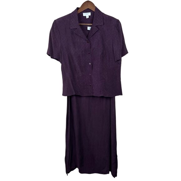 Liz‎ Claiborne Purple Two-Piece Dress Set 90s 10 Short Sleeve Top & Long Skirt - Picture 1 of 12